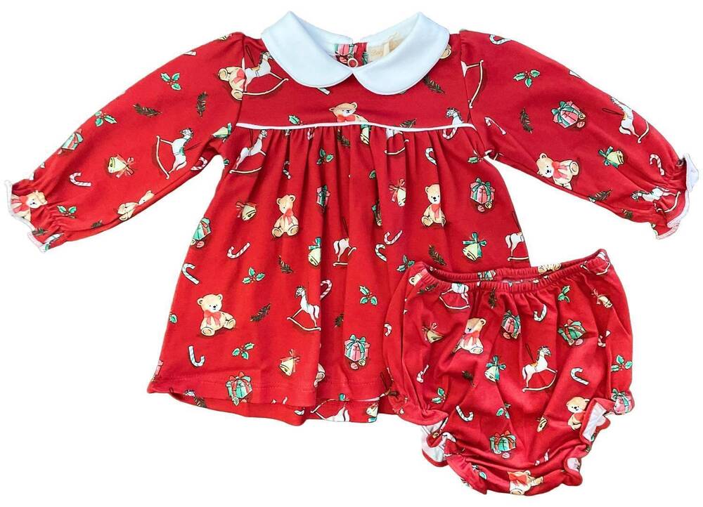 NEW BABY CLUB CHIC kid's joyful christmas printed dress with collar in red